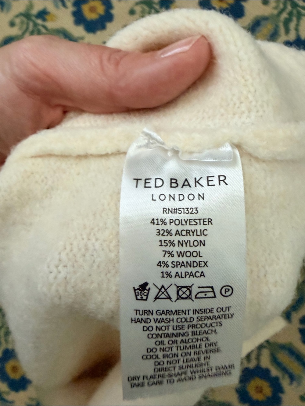Ted Baker Cream Crewneck Sweater with Pink and Purple Floral Intarsia - Picture 10 of 10